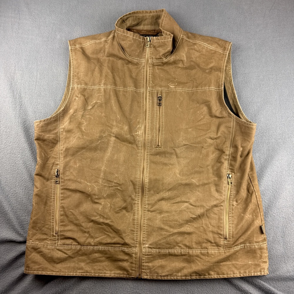 Kuhl Burr Vest Men's 2XL Brown Waxed Cotton Canvas Patina Lined Full Zip 1042